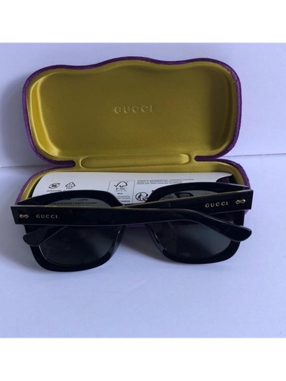 New Authentic Gucci GG0912s 001 Men Black Sunglasses with Purple & Gold Case - Picture 3 of 12